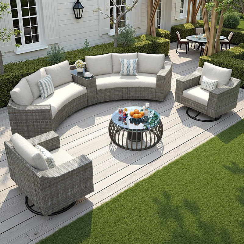 8 - Person Patio All-weather Wicker Outdoor Conversation Set With Swivel Rocking Chairs & Storage Table