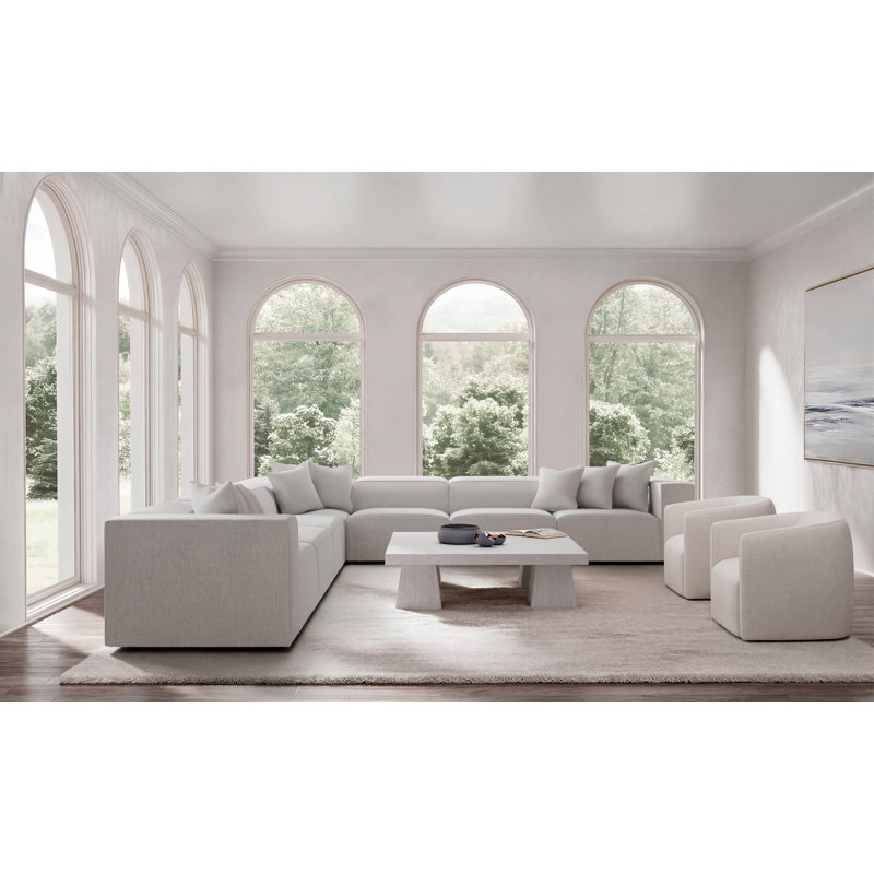 Bernhardt Bliss 5-Piece Fabric Sectional, White Polyester, 28" H x 160.5" W x 160.5" D