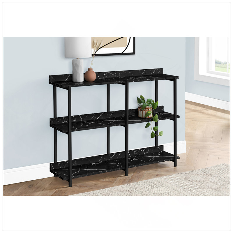 Accent Table, Console, Entryway, Narrow, Sofa, Living Room, Bedroom, Black Marble Look Laminate, Black Metal, Contemporary, Modern