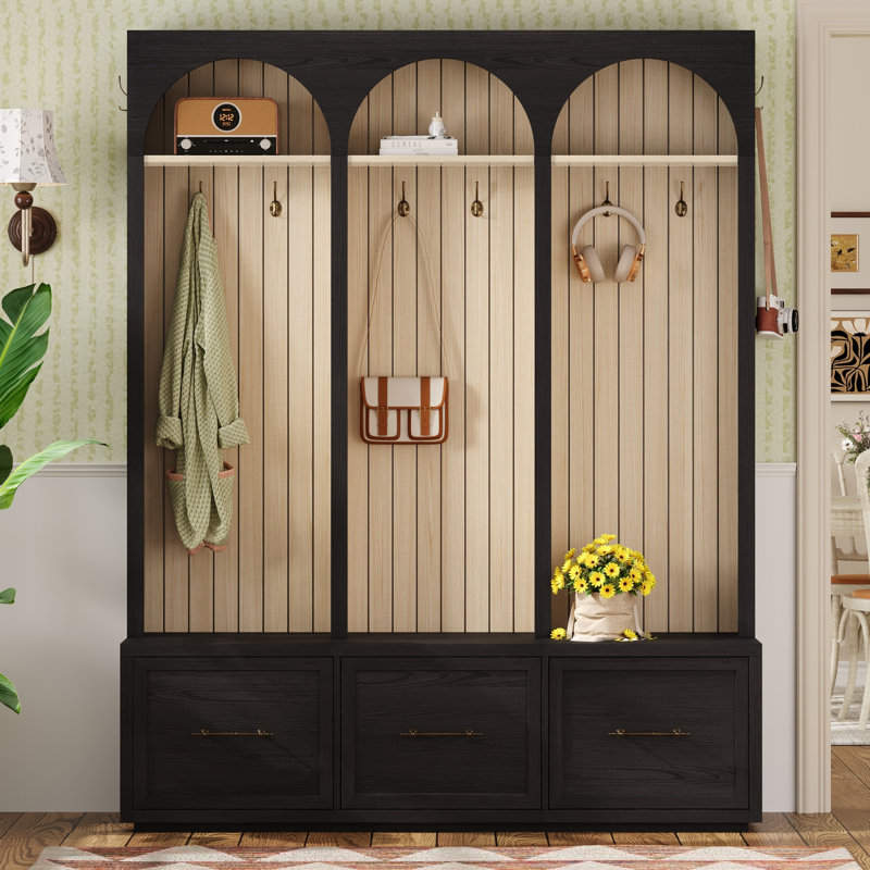 Hall Tree 59.02" Wide With Bench And Storage, Black