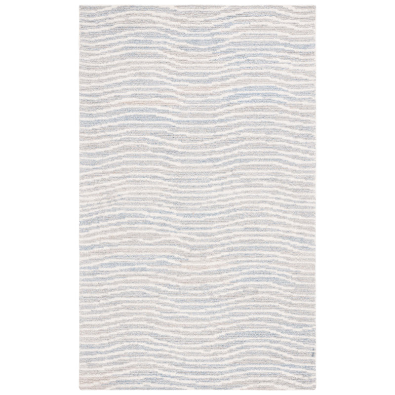 Tapis bleu clair / ivoire en laine / coton touffeté à la main Matroni, Rectangle 6 pi x 9 pi