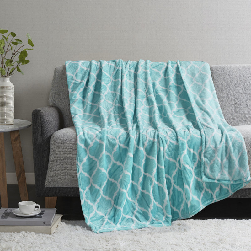 Aqua Ogee Knitted Oversized Plush Throw 60" x 70"