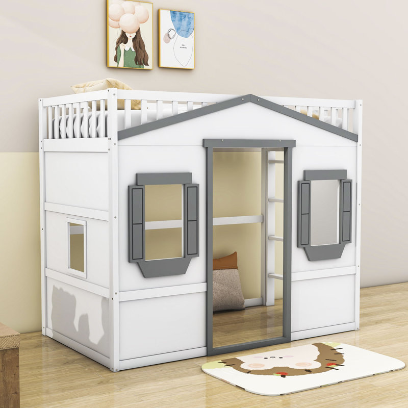 Gabriella-Frances Kids Loft Bed with Ladder, Twin, White/Gray