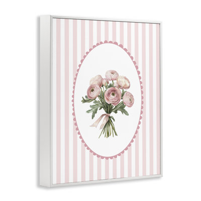 Peony Bouquet on Gentle Stripes Framed Giclee, design by Christine Simpson Art