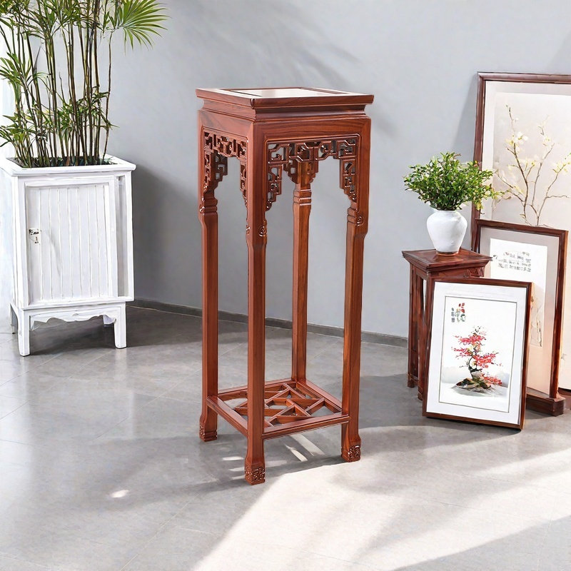 Support pour plante et rangement en bois massif, Brun