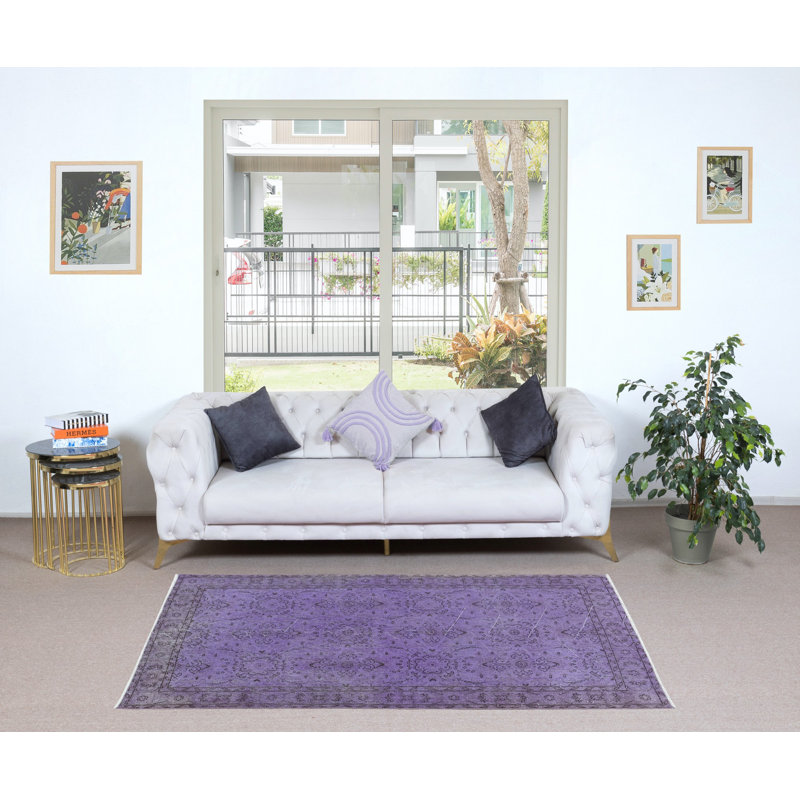 Tapis mauve fait à la main 3,8 x 6,8 pi, tapis turc recyclé pour décoration d'entrée