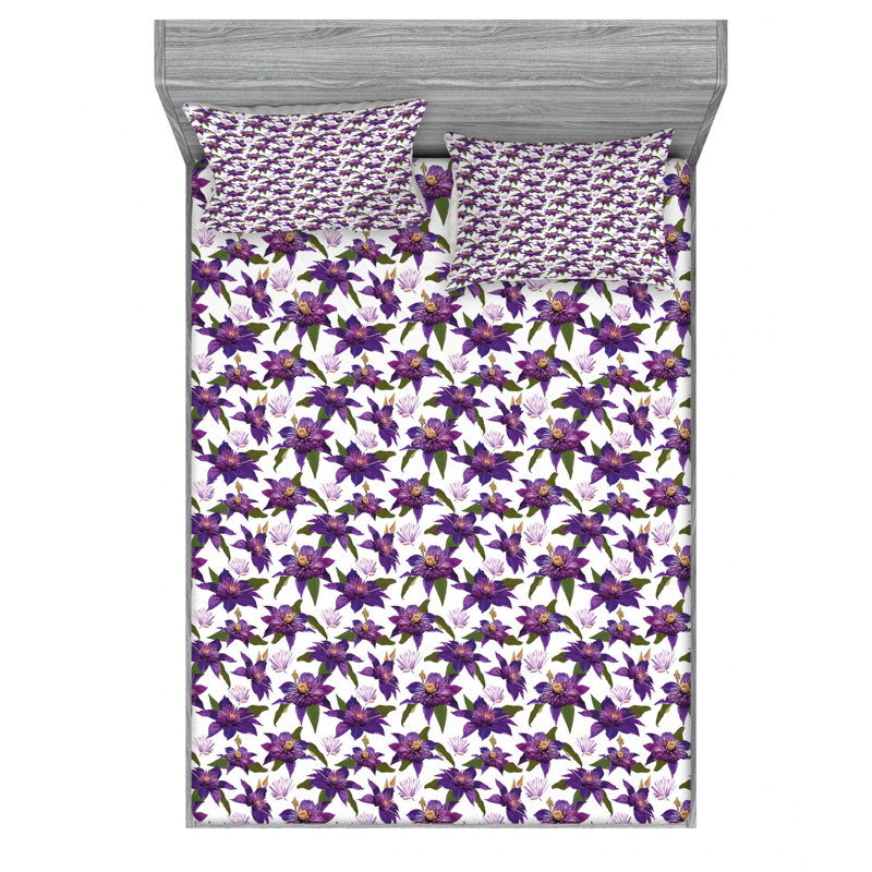 Microfiber Floral Sheet Set, Full Sheet Set + Fitted Sheet + 2 Pillowcases, Floral 1
