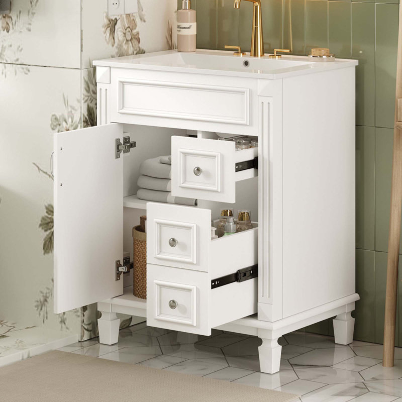 Meuble-lavabo 24 po avec lavabo en céramique, Blanc