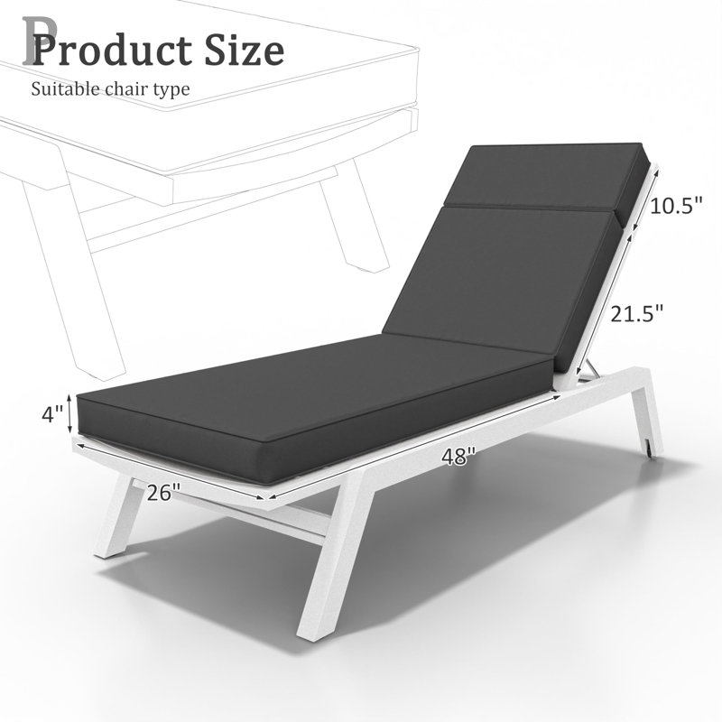 Coussin de chaise longue d'extérieur Wynee, L 25,8 po x P 79,75 po, Gris foncé