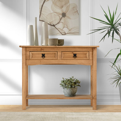 Farmhouse 32.70'' Solid Wood Console Table, 2 Drawers 1 Shelf