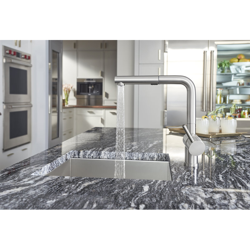 Robinet de cuisine à double jet Linus, Acier PVD