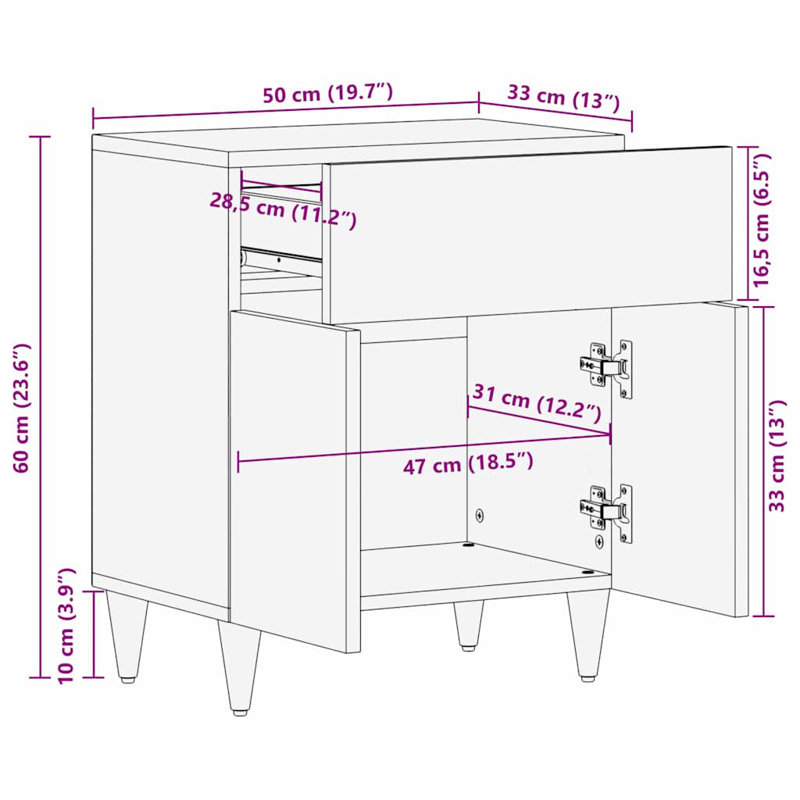 50cm W Solid Wood Bedside Table