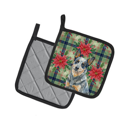 Blue Heeler Australian Cattle Dog Christmas Poinsettas Pair of Pot Holders