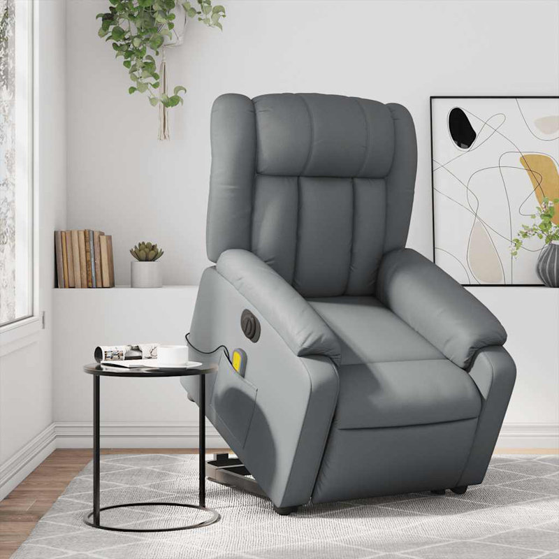 Fauteuil de massage en faux cuir, Gris, Poussoir électrique