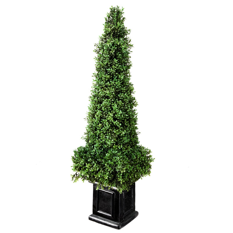 46'' Faux Boxwood Topiary in Stone Urn