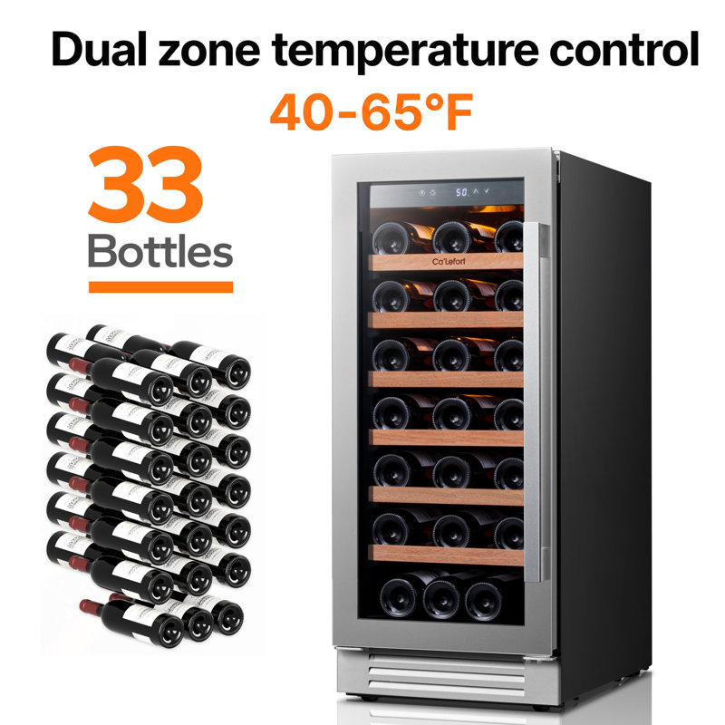 15 In. 33-Bottles Single Zone Built-In Wine Refrigerator Fast Cooling Compressor Fridge With Frost-Free Touch Panel