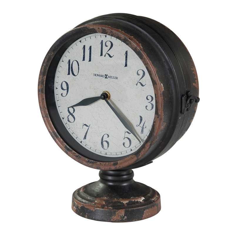 Industrial Analogue Metal Quartz Movement / Crystal Tabletop Clock in Rusted Antique Black