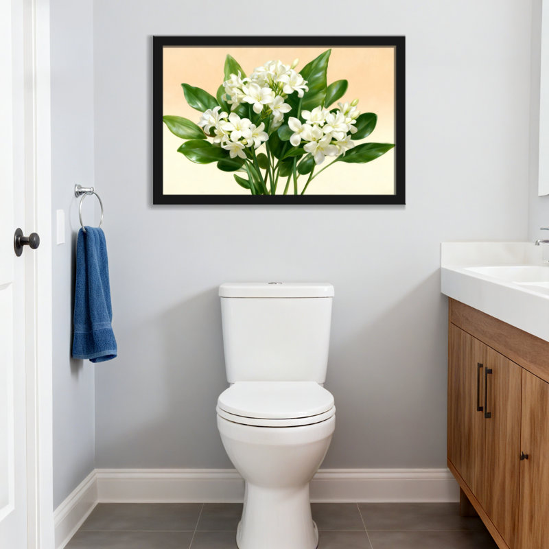 Plantes et fleurs Fleurs blanches avec feuilles vertes sur toile, H 20 po x l 30 po, Toile tendue, Ne s’applique pas