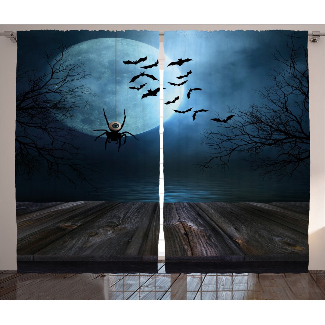 Rustikaler Vorhang, Lake Scene Bat, Halloween, Braun Blau