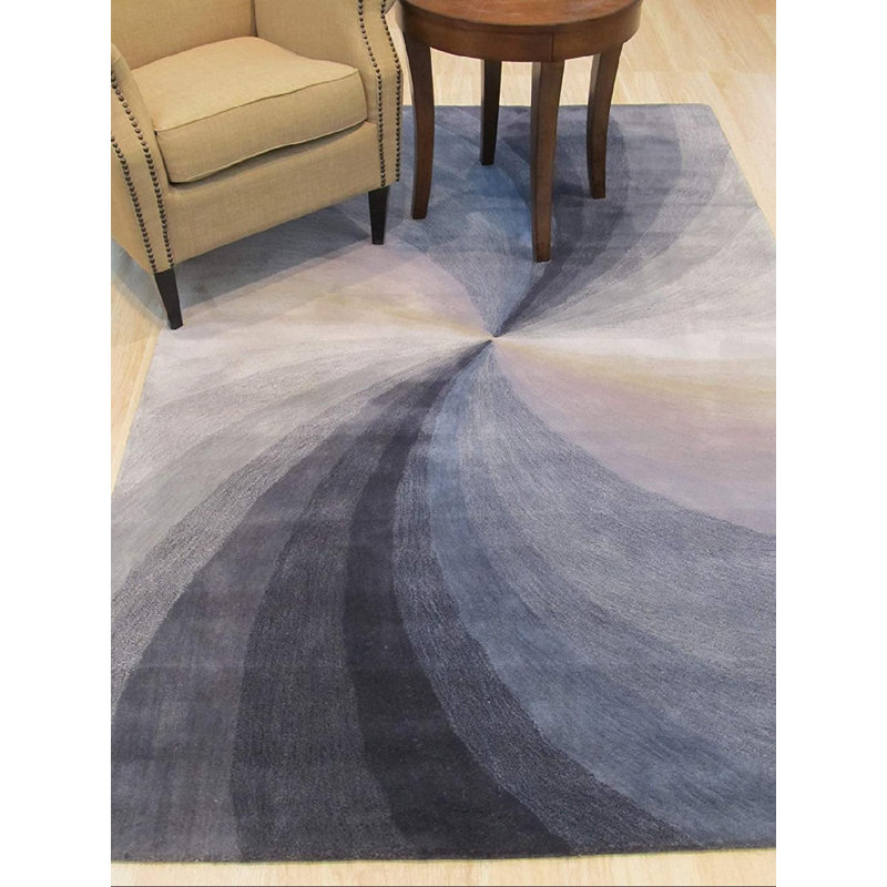 Tapis bleu en laine touffeté à la main Hanchett, Rectangle 5 pi x 8 pi