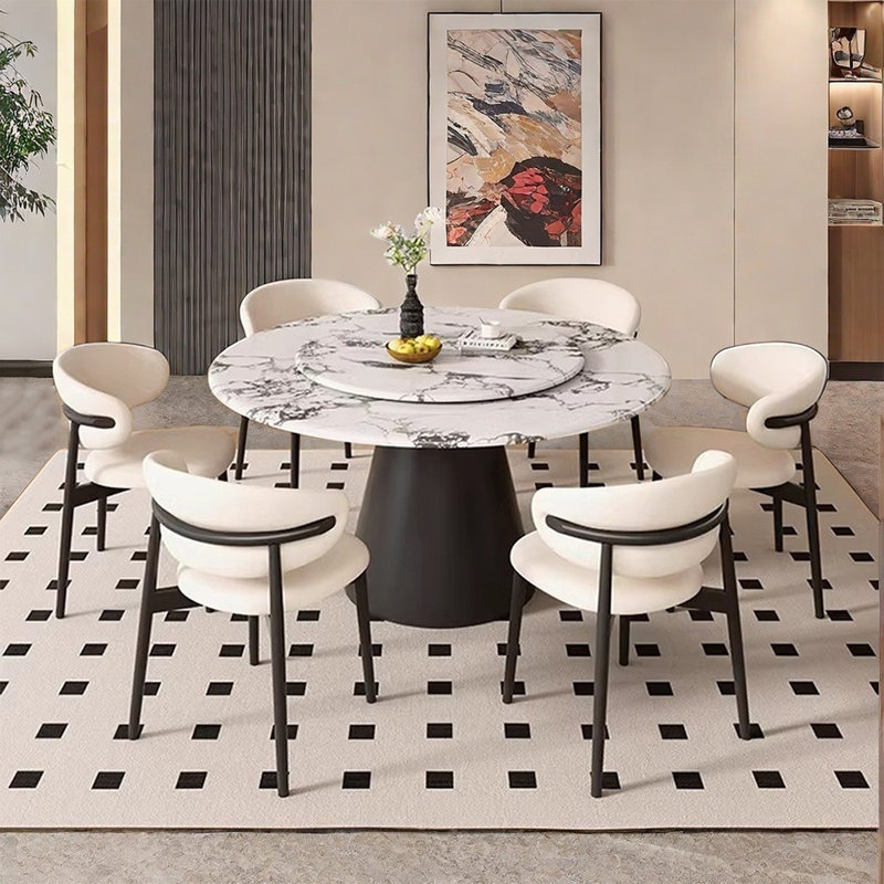 Retro Modern Microlite Round Dining Table Set, 5 Pieces: Table, 4 Chairs, 29.52"H x 47.24"L x 47.24"W