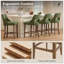 Ensemble de 2 tabourets de bar, tabourets de bar rembourrés à hauteur de comptoir, tabourets de comptoir modernes avec pieds en bois pour îlot de cuisine, vert