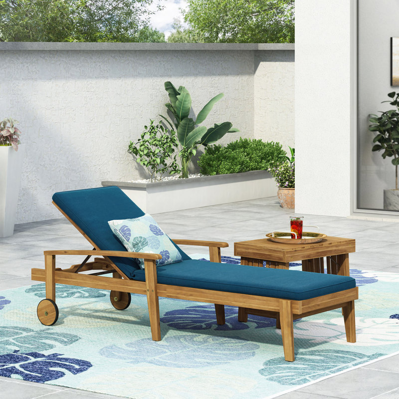 Garden Chaise Lounge - Lightweight Yet Sturdy Frame, Blue, Natural Wood