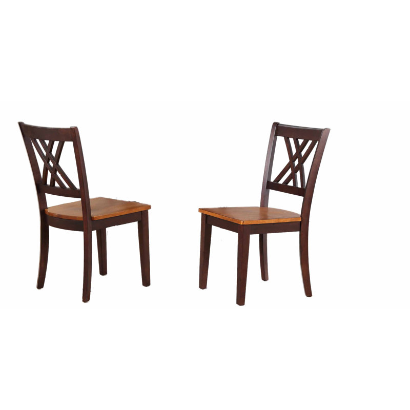 Donsha Solid Wood Cross Back Dining Chair In Walnut Maple, Whiskey/Mocha