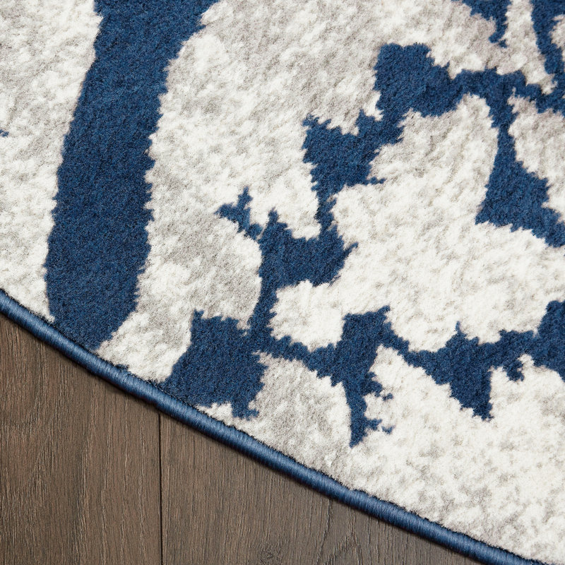 Tapis ikat bleu et gris Aquilino, Rond 7 pi 10 po