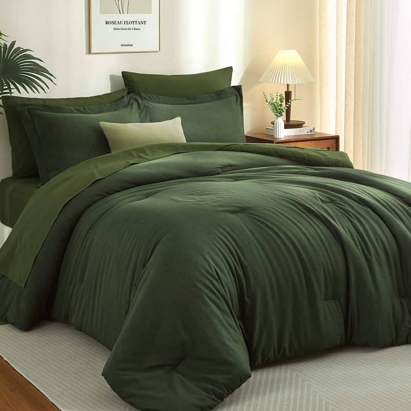 Ensemble d'édredon pour lit double Suncomfy, Édredon double / grand + 6 pièces supplémentair, Vert foncé
