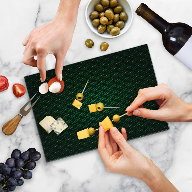 Ambesonne Forest Green Tempered Glass Cutting Board Future Grid Pattern Green Black