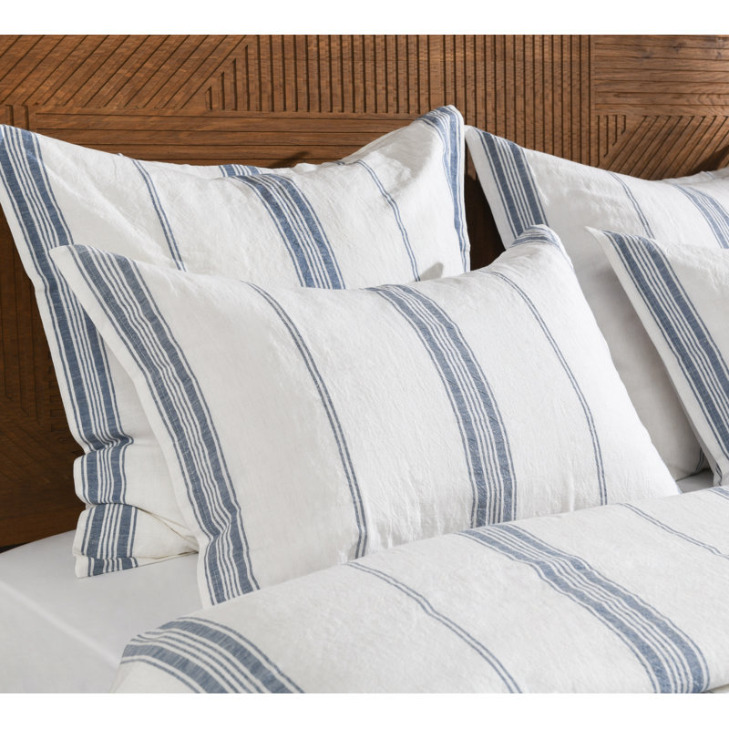 Brooke Duvet Cover, Queen Duvet Cover, White/Blue Striped