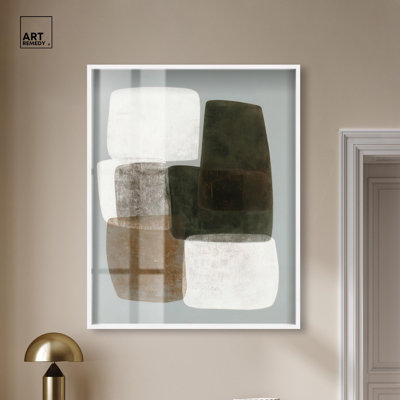 Décoration murale moderne Stacked Pebbles I Shadowbox Print par Art Remedy, cadre blanc, 36 x 45