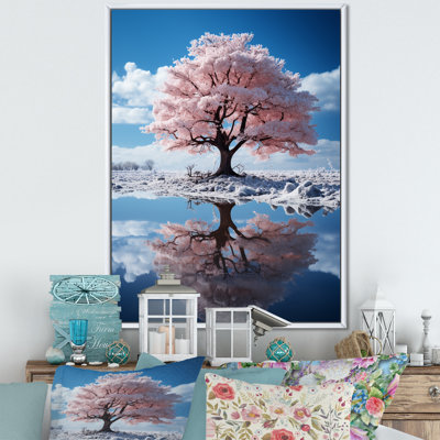 Pink Tree Whimsical Reflections - Landscape Trees Canvas Print