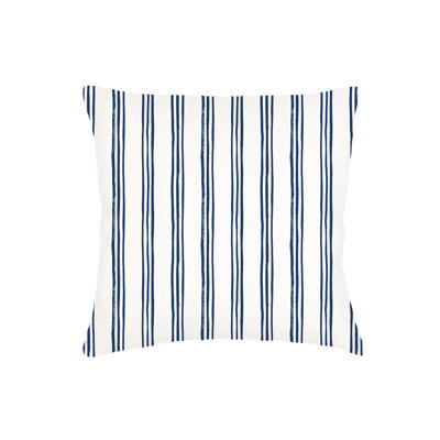 Navy Blue Ocean Drift Stripe Linen Pillow 18x18 with Poly Insert