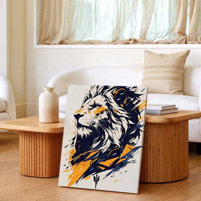Abstrait, lionne, portrait, orange, gris, animal moderne, reproduction d'art sur toile, abstrait animal moderne, décoration pour salon, chambre, bureau, couloir, galerie, décoration murale