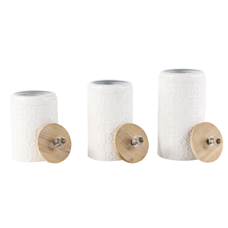 Metal Canister - Set of 3, White/Brown/Clear