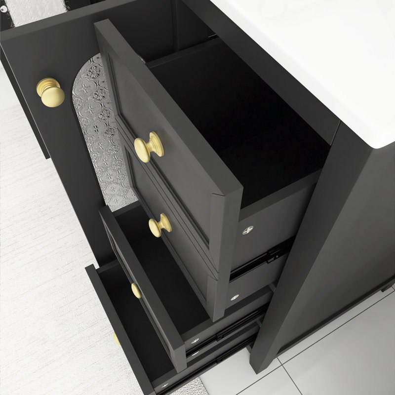 36 In. Freestanding Wood Bathroom Vanity With Drawers, Black
