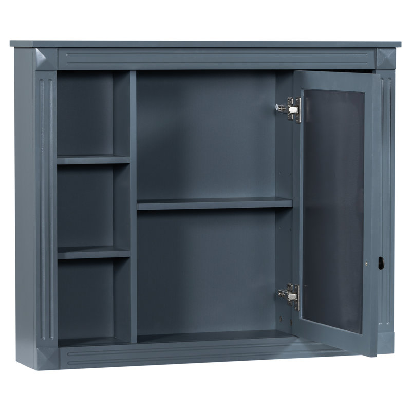 35'' X 28'' Bathroom Wall Mounted Cabinet - Ample Shelving, Construction, Blue Color Modern Mirror 28'', Exterior, Blue