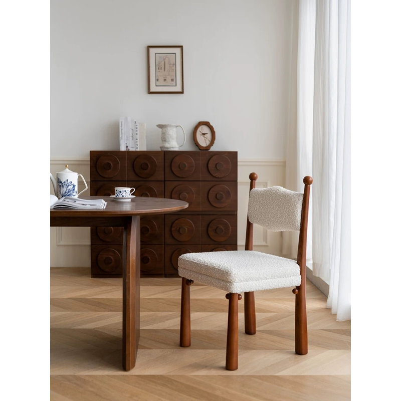 Kenyatta Bol Sant Dining Chair, Teddy White, Brown Wood