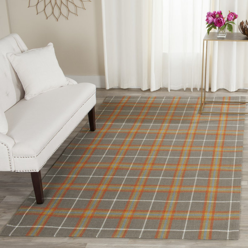 Marotta Hand Woven Wool and Viscose Plaid Area Rug , Rectangle 4' x 6'
