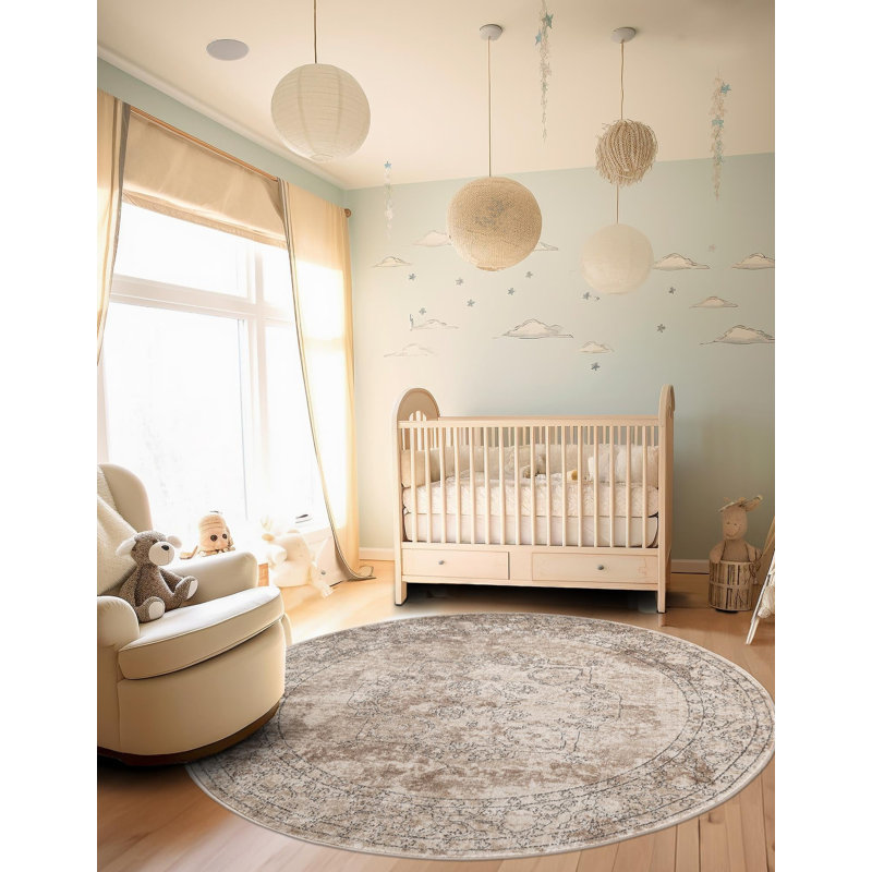 Cantey Oriental Ivory Area Rug, Round 10'