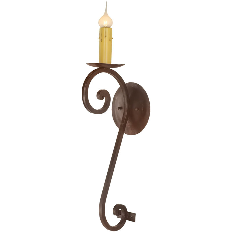 Italian Wrought Iron Candle Wall Light, Old World, 28" H x 6" W x 8" D