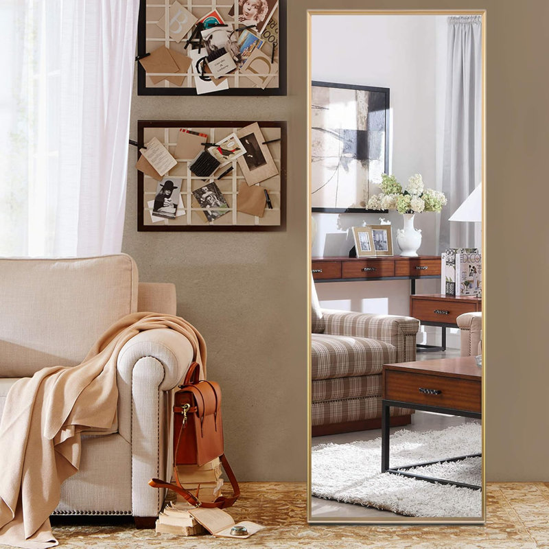Full Length Mirror, Free Standing Floor Mirror For Leaning Or Hanging, Bedroom & Living Room Decor, Gold, 64" x 21"