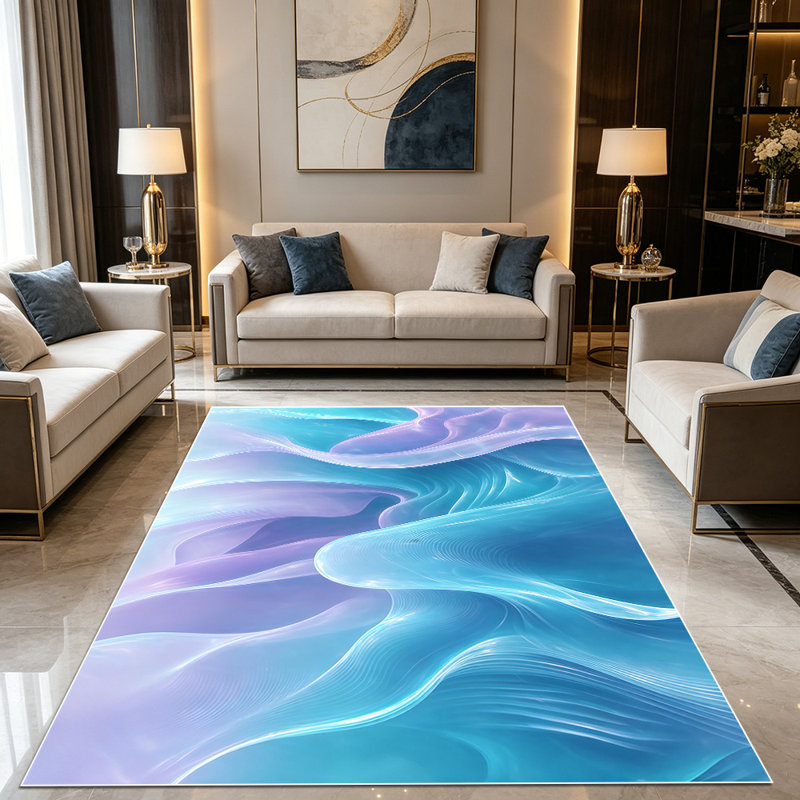 1PC Abstract Liquid Swirl Teal Lavender Gradient area rugs for Living Room, Soft and Comfortable, Suitable for all seasons, easy-to-maintain, machine washable Indoor floor mat, Under Table Farmhouse suitable for Dining Table, Bedroom, Entryway, Back