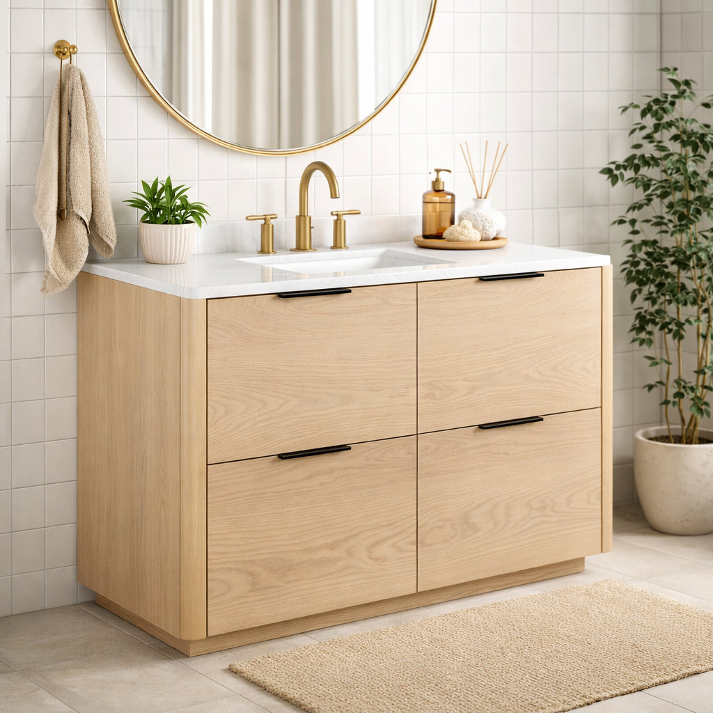 Tahani 48" Genuine Marble Single Bathroom Vanity, Natural