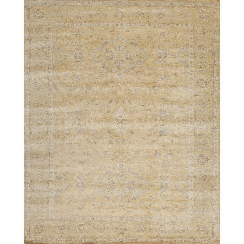 Notting Hill Hand Knotted Wool Area Rug in Light Gold/Pistachio