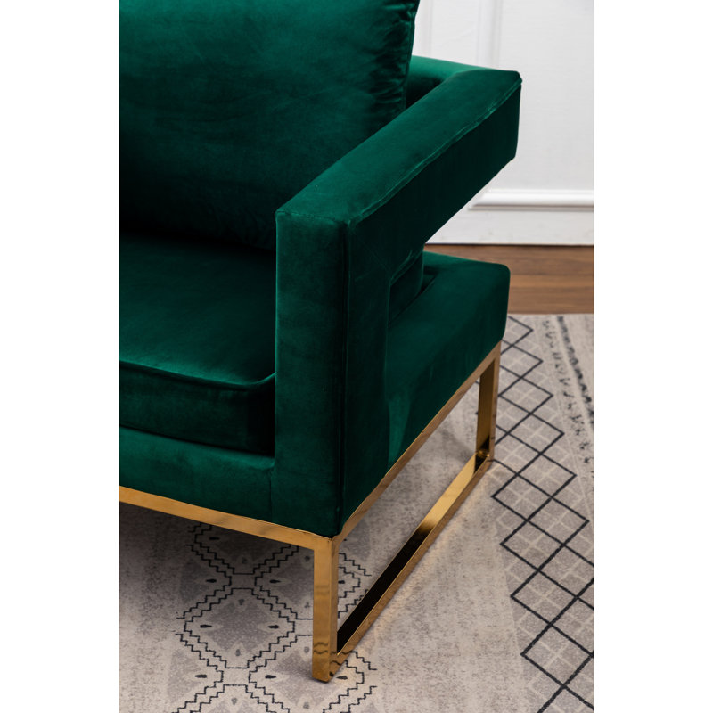 Contemporary Arm Rest - Upholstered Chair, Metal Frame, Square , Cozy Pillow Back Seat Chair With, Green