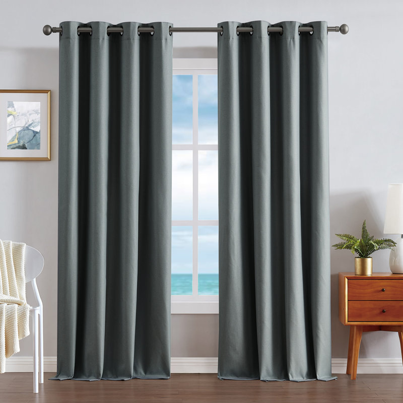 Nautica Synthetic Solid Color Blackout Thermal Rod Pocket Curtain Panels, 52" W x 84" L, Charcoal