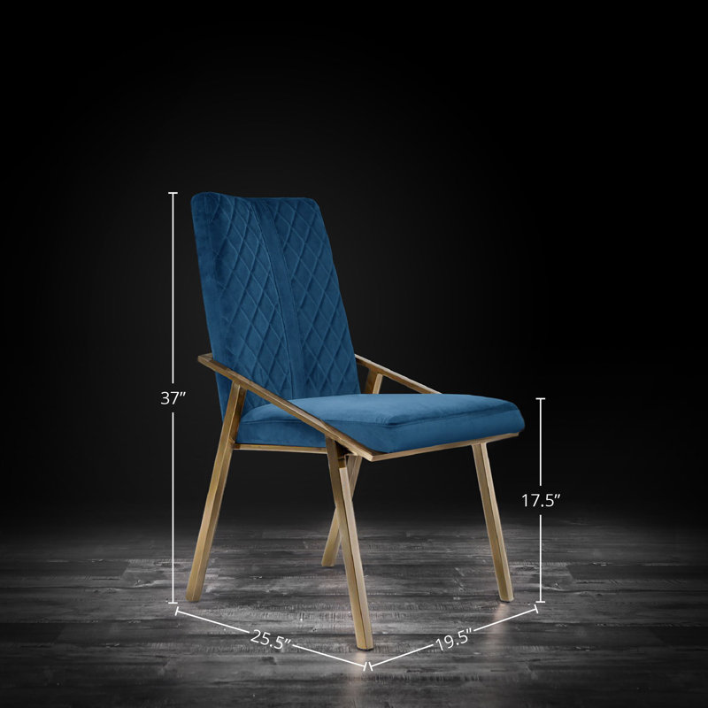 Chaise d'appoint Ingleside, Acier inoxydable doré champagne brossé, Bleu très foncé